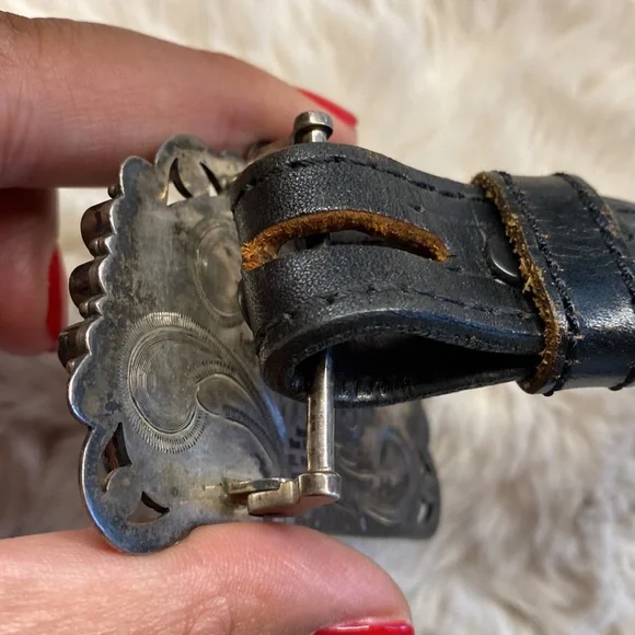 Signed Mona Van Riper Turquoise & Sterling Silver Belt Buckle & Leath… - Picture 10 of 17